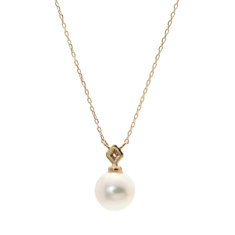 【 OneWish 】 K10 イエローゴールド YG あこや真珠 パール 0.006ct ダイヤモンド ネックレス