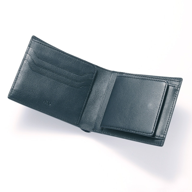 【 エイチアンドディ 】 H&D 牛本革 二つ折り財布 ダークネイビー 名入れ可能
