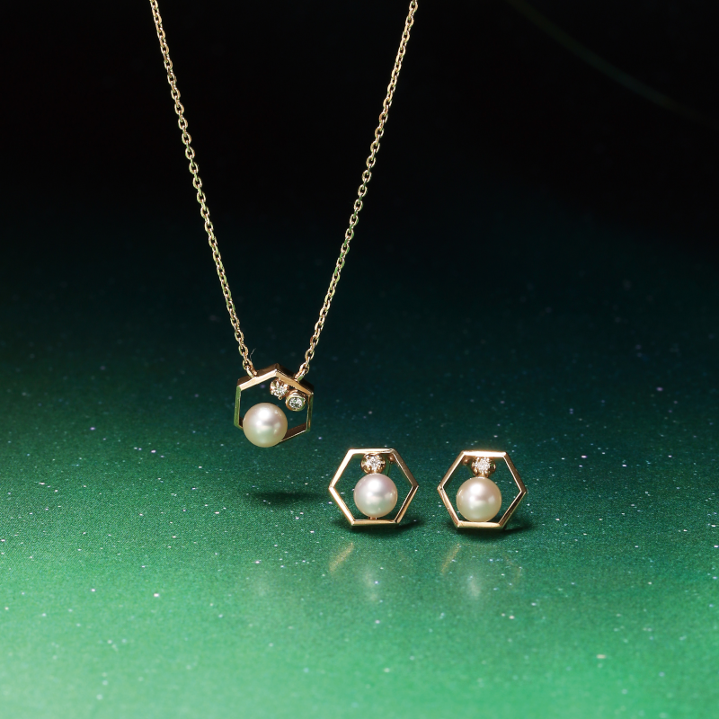 K10 イエローゴールド YG あこや真珠 パール 0.014ct ダイヤモンド ネックレス