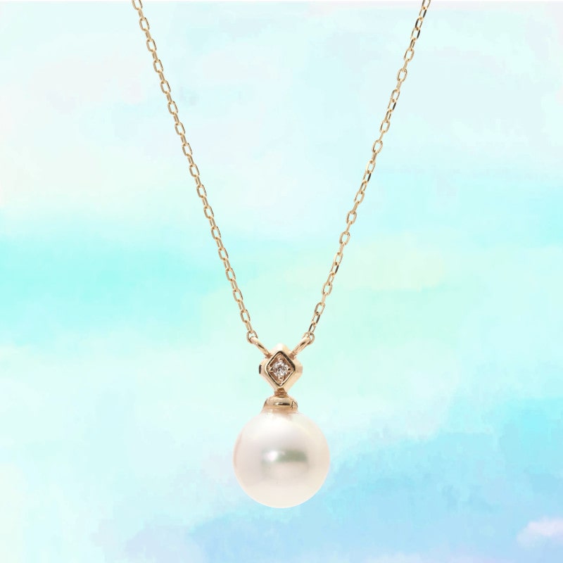 【 OneWish ワンウィッシュ 】 K10 イエローゴールド YG あこや真珠 パール 0.006ct ダイヤモンド ネックレス