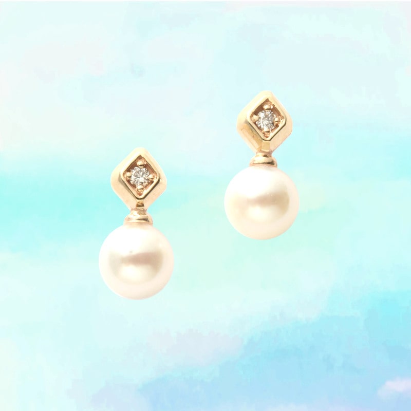 【 OneWish 】 K10 イエローゴールド YG あこや真珠 パール 0.012ct ダイヤモンド ピアス