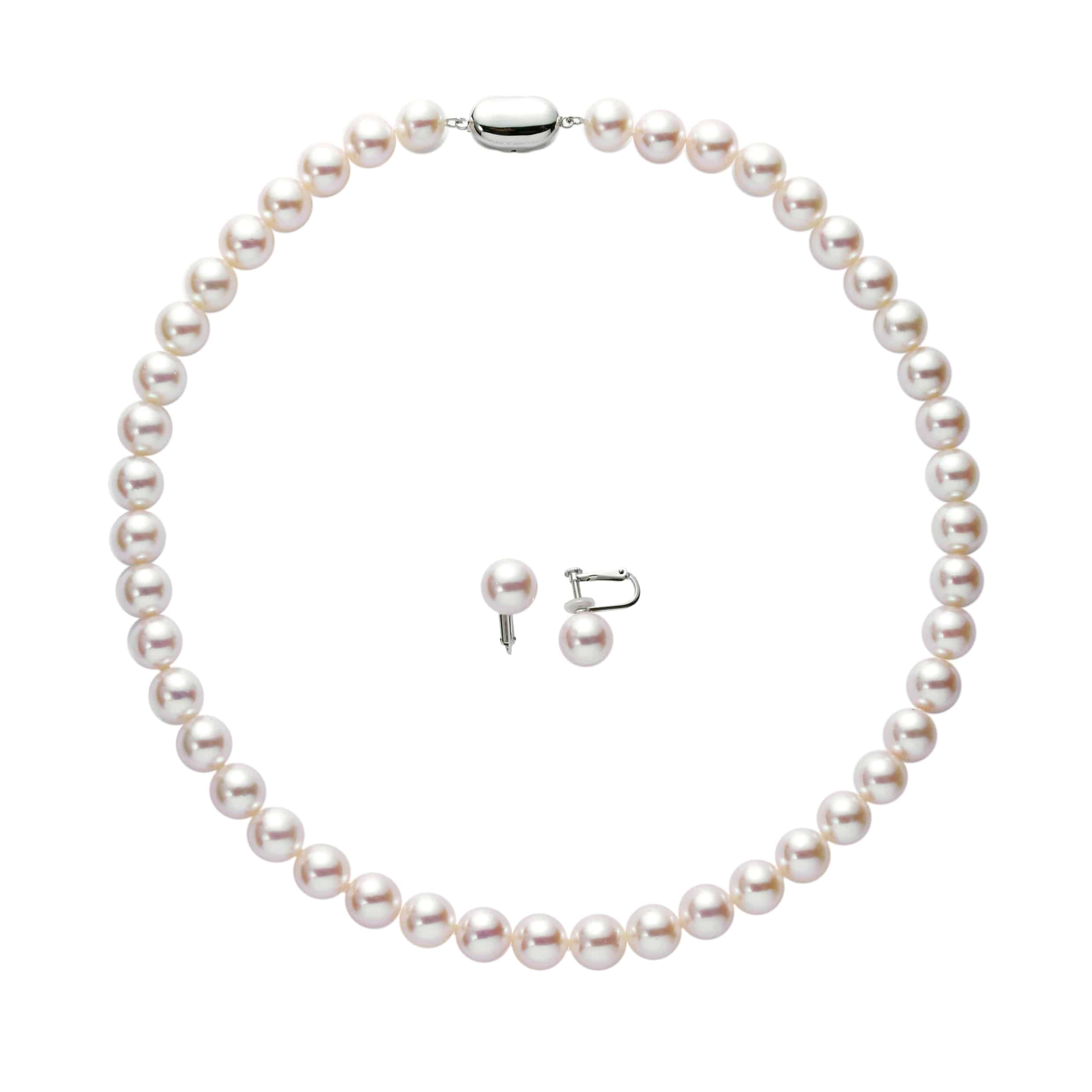 オーロラ花珠 あこや真珠 ネックレス ・ イヤリング セット 9.0-9.5mm