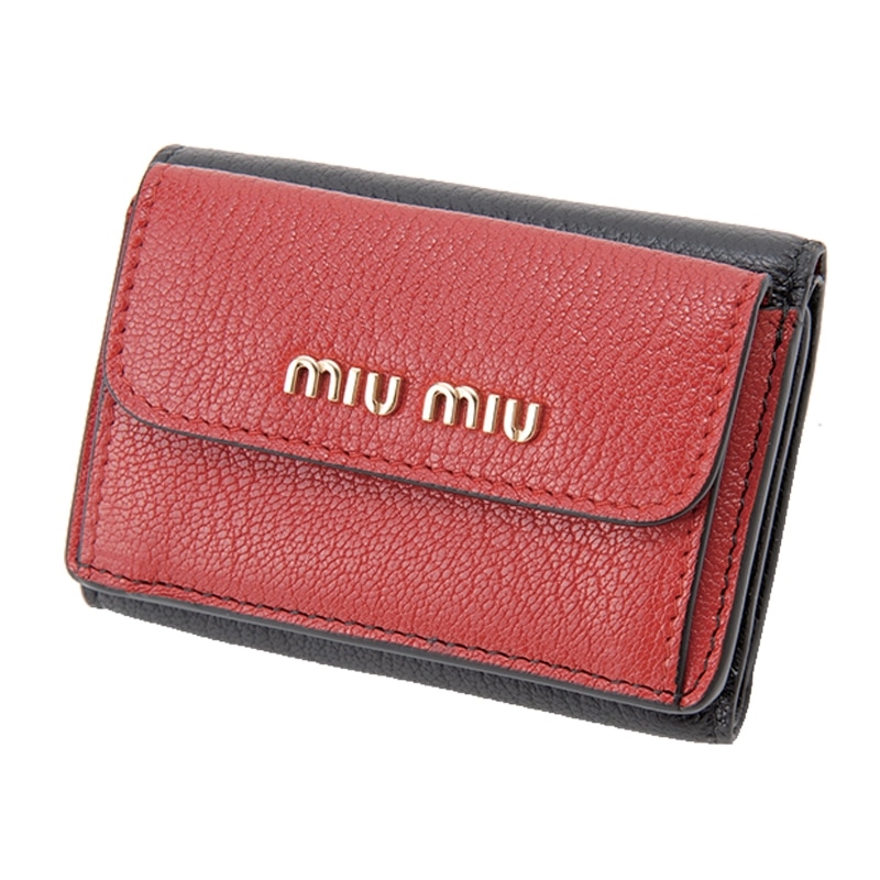 ミュウミュウ MIUMIU 折り財布三つ折り 5MH020 NERO/ROSSO MADRAS(NERO/ROSSO): 財布・コインケース