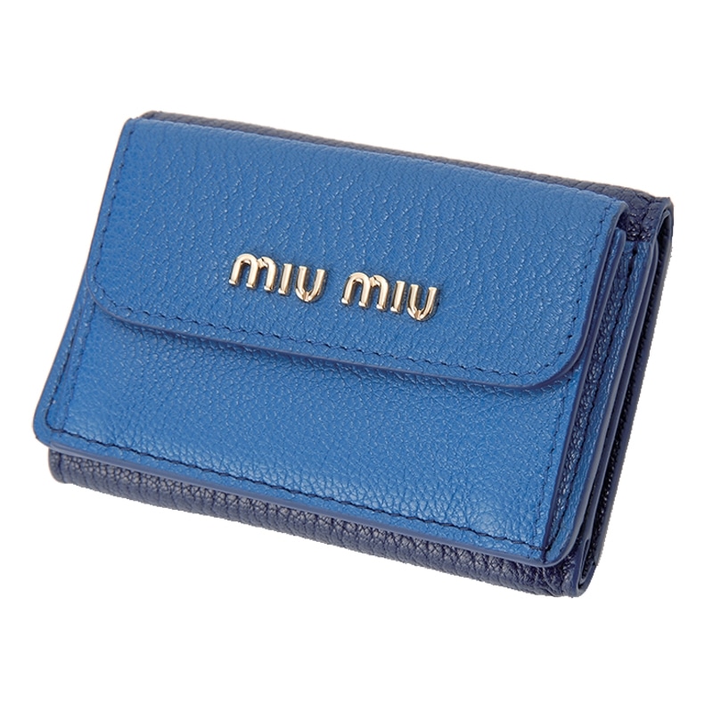 ミュウミュウ Miumiu 折り財布三つ折り 5mh0 Navy Blue Madras Navy Blue 財布 コインケース ブランドショップハピネス